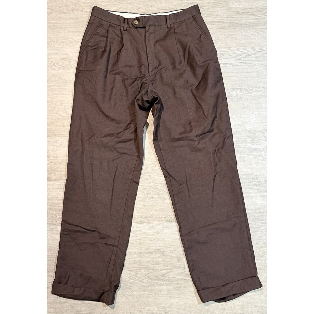 Lauren Ralph Lauren Wool Pleated Dress Pants Men's 30x29 Brown Brown Cuffed Hem